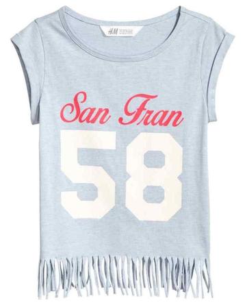 H&M top shirt met franje lichtblauw gemêleerd maat 158-164 beschikbaar voor biedingen