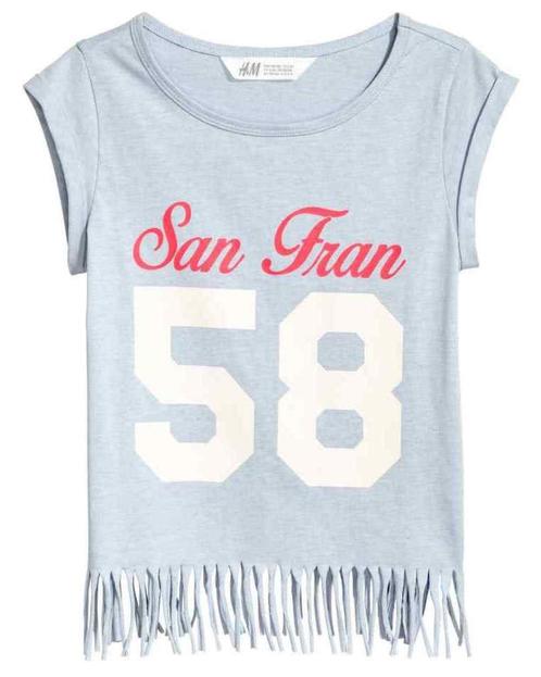 H&M top shirt met franje lichtblauw gemêleerd maat 158-164, Kinderen en Baby's, Kinderkleding | Maat 158, Nieuw, Meisje, Shirt of Longsleeve