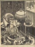 Jan Franken Pzn houtsnede "Oude Vrijster" gesigneerd nr 7/30, Ophalen