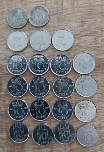 Nederland, 21 stuks munten 0,10 cent uit diverse jaren. beschikbaar voor biedingen