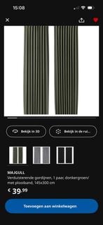 Verduisterende Gordijnen - IKEA MAJGULL- Groen incl haken, Ophalen, 100 tot 150 cm, 200 cm of meer, Zo goed als nieuw