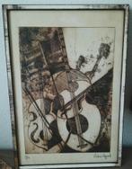 genummerd en gesigneerd schilderij met muziekinstrument, Antiek en Kunst, Ophalen of Verzenden