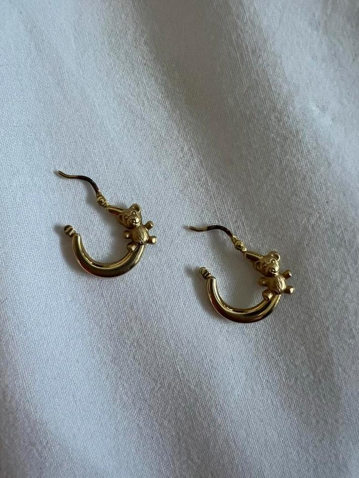14K Gouden Beertjes Creolen Oorbellen, Sieraden, Tassen en Uiterlijk, Oorbellen, Zo goed als nieuw, Hangers, Goud, Ophalen of Verzenden