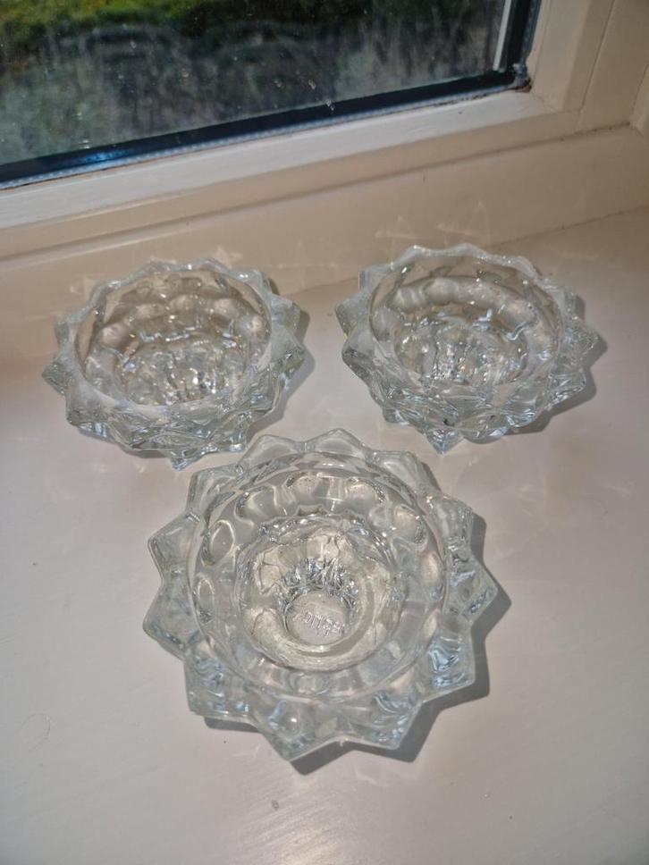 Set van 3 Kristallen gouda Kandelaars, Huis en Inrichting, Woonaccessoires | Kandelaars en Kaarsen, Gebruikt, Kandelaar, Minder dan 25 cm