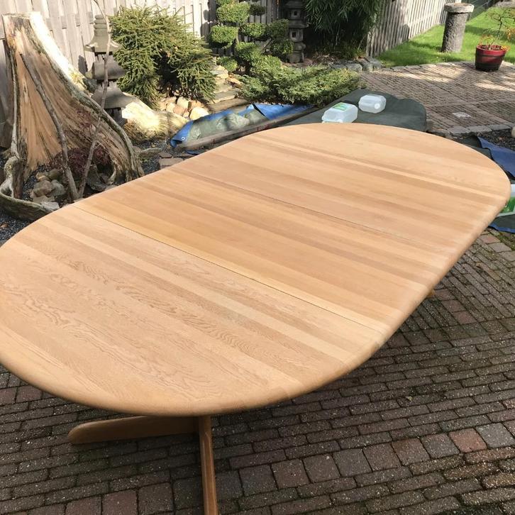 Gudme ronde ovale uitschuifbare tafel deens eiken vintage, Antiek en Kunst, Antiek | Meubels | Tafels, Ophalen