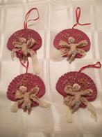 4 antieke kerst engeltjes van composiet op een roze schelp, Ophalen of Verzenden