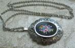 Antieke micro mozaiek pietra dura zilveren hanger/ broche, Verzenden, Zilver, Broche