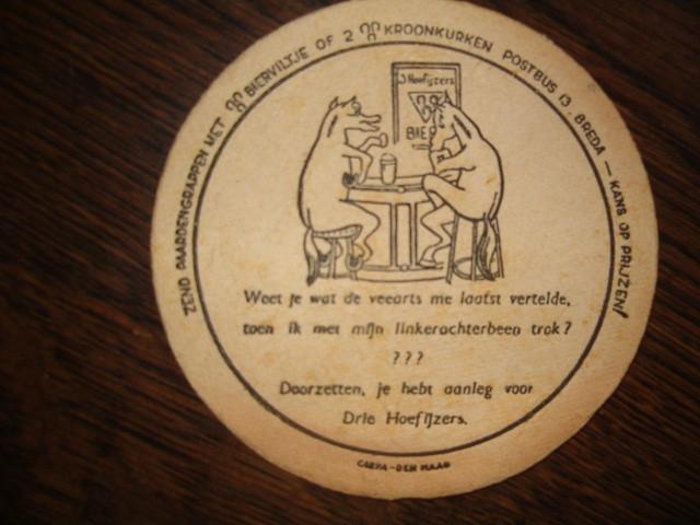 *3Hoefyzers Breda 23 : R/V : Oud : 107 mm, 3 mm dik, Ophalen of Verzenden, Gebruikt, Viltje(s), Overige merken