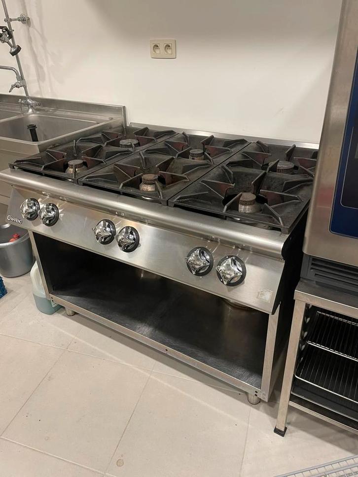 6 gasfornuis + dampkap, Witgoed en Apparatuur, Fornuizen, Zo goed als nieuw, Vrijstaand, Gas, 5 kookzones of meer, 90 tot 95 cm