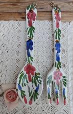 Vintage grote keramieke lepel & vork, bloemen, wanddecoratie, Ophalen of Verzenden