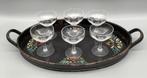Antiek JBE dienblad met 6 borrel/ champagneglaasjes, Ophalen of Verzenden