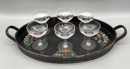 Antiek JBE dienblad met 6 borrel/ champagneglaasjes, Antiek en Kunst, Curiosa en Brocante, Ophalen of Verzenden