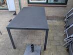 Tuintafel met glazen blad vierpersoons, Ophalen, Gebruikt, Rechthoekig, Aluminium