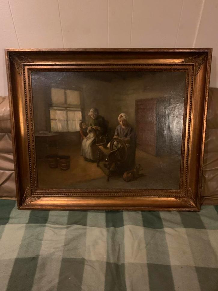 Mooi antiek schilderij Hollands interieur tafereel, Antiek en Kunst, Kunst | Schilderijen | Klassiek, Ophalen