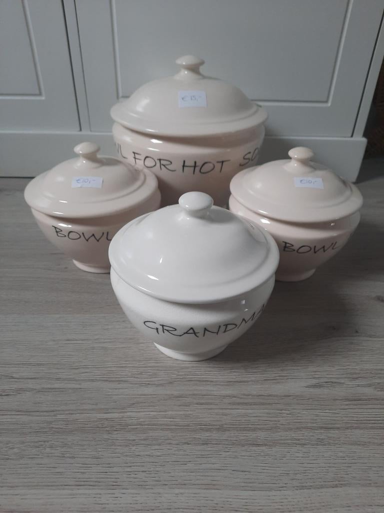 Riviera maison soepterrine en 3 soepkommen, Ophalen, Glas, Overige stijlen, Kom(men)