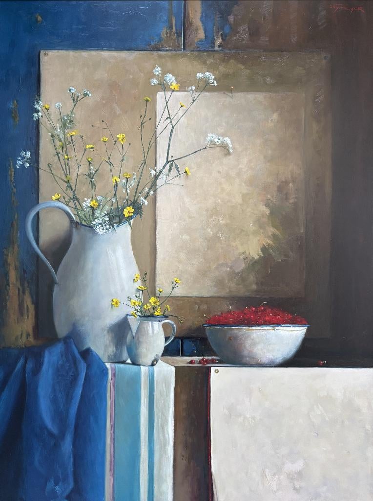 Joop Nijmeijer (1941-2017) - Weidebloemen en rode bessen, Antiek en Kunst, Kunst | Schilderijen | Klassiek, Ophalen of Verzenden