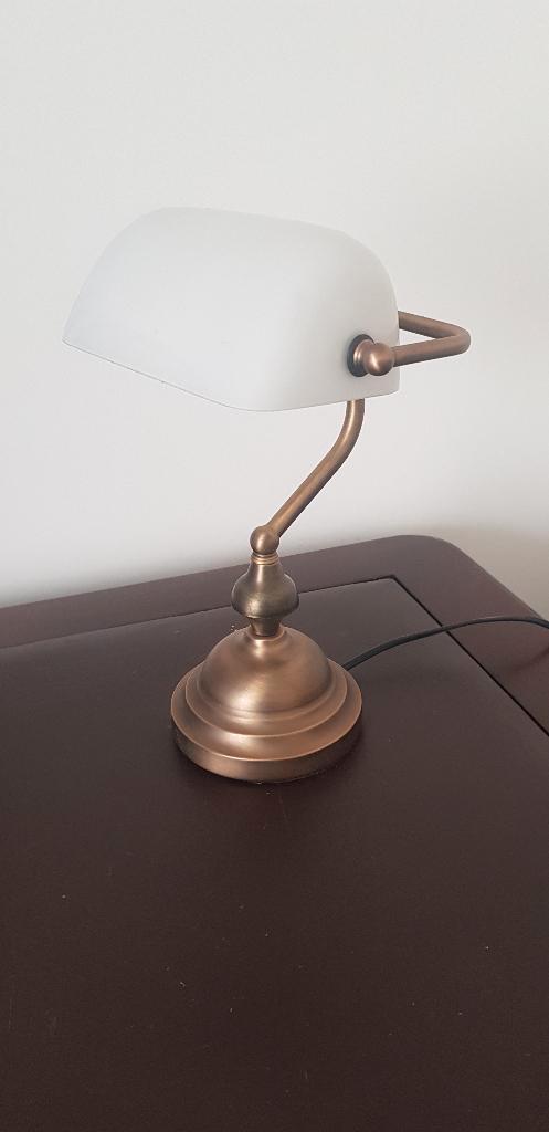 Witte notarislamp, Huis en Inrichting, Lampen | Tafellampen, Zo goed als nieuw, Minder dan 50 cm, Glas, Metaal, Ophalen