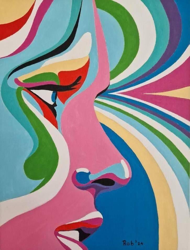 dames portret abstract, zelf geschilderd op doek met acryl, Antiek en Kunst, Ophalen