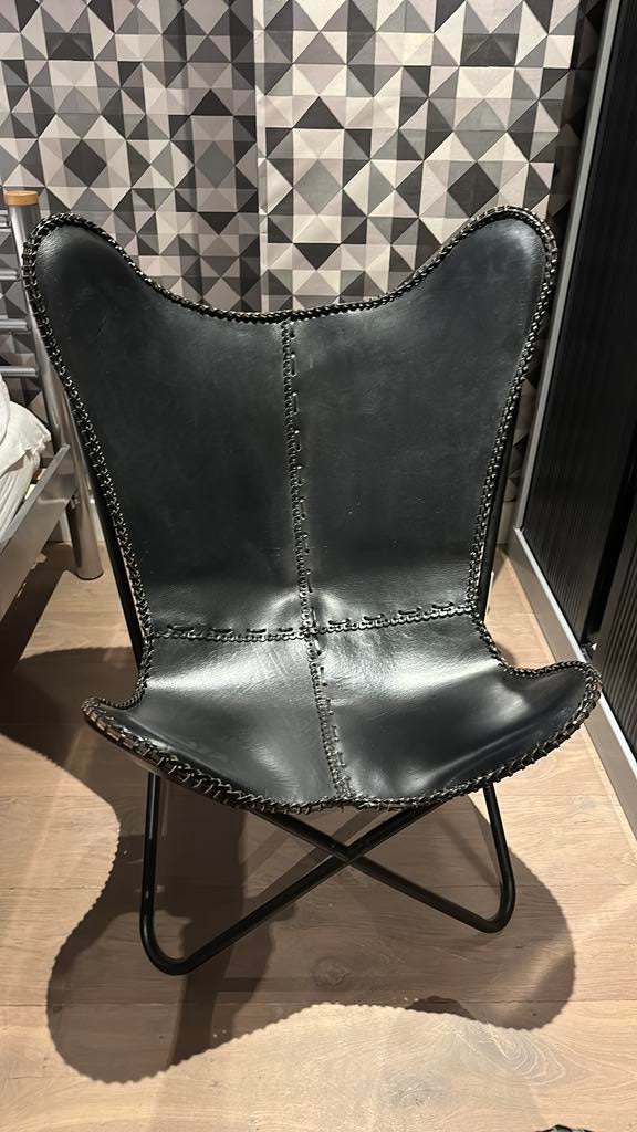 Vlinderstoel zeer mooie kwaliteit leer, Ophalen, Zwart, Leer, Zo goed als nieuw