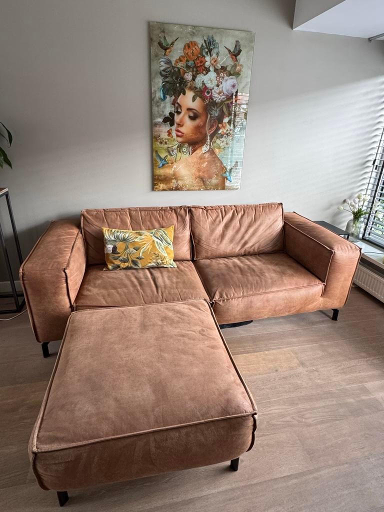 Bank Rudi 4-zits in colorado cognac, Ophalen, Gebruikt, 100 tot 125 cm, Leer