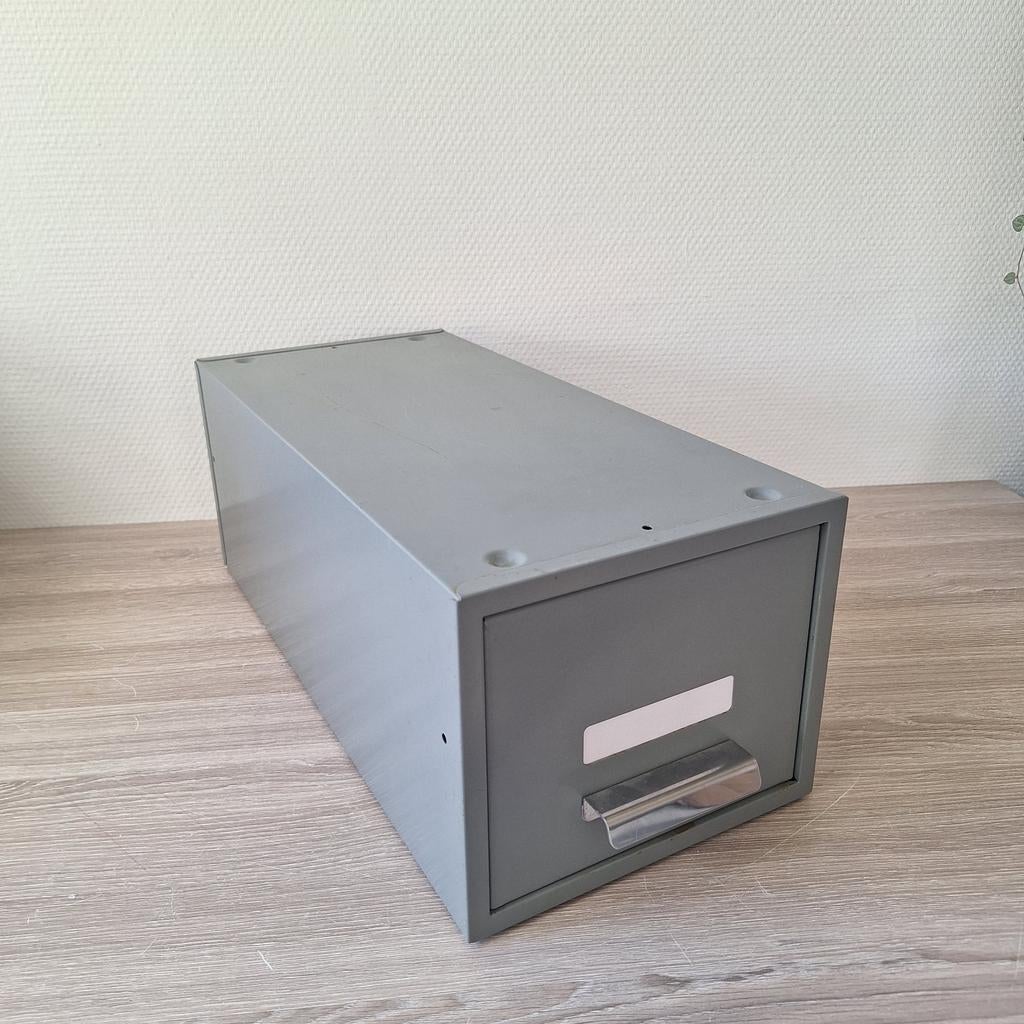 Grijze metalen industriële archief kastje / kaartenbak, Minder dan 50 cm, Minder dan 50 cm, Ophalen of Verzenden, Zo goed als nieuw