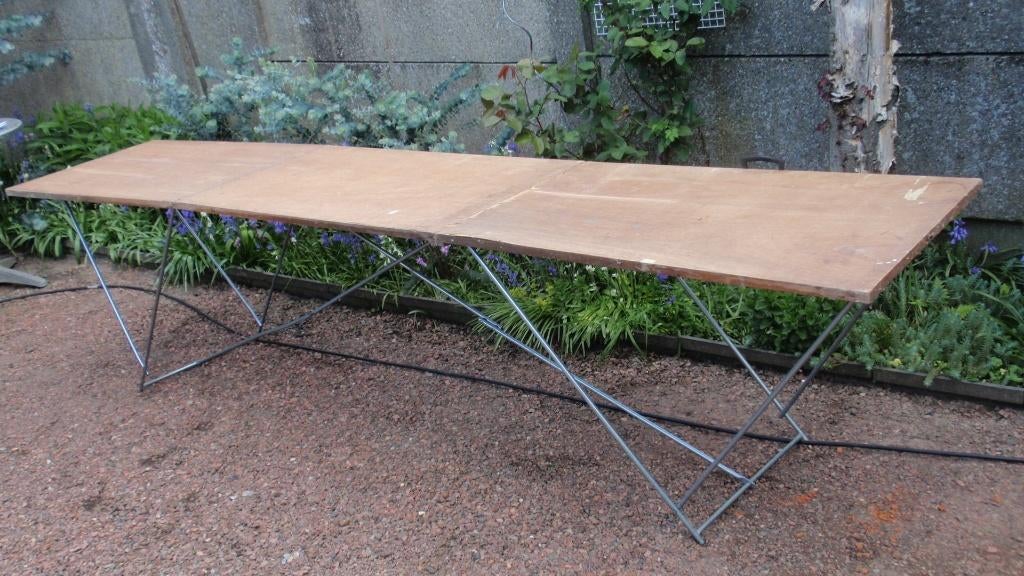 Oude houten behang-tafel plooitafel 3 werktafel, Ophalen, Gebruikt, 170 cm of meer, Inklapbaar