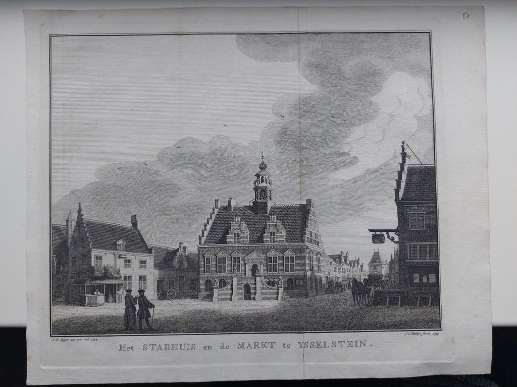 17 / Stadhuis en Markt Ysselstein - IJsselstein Gravure 1749, Ophalen of Verzenden