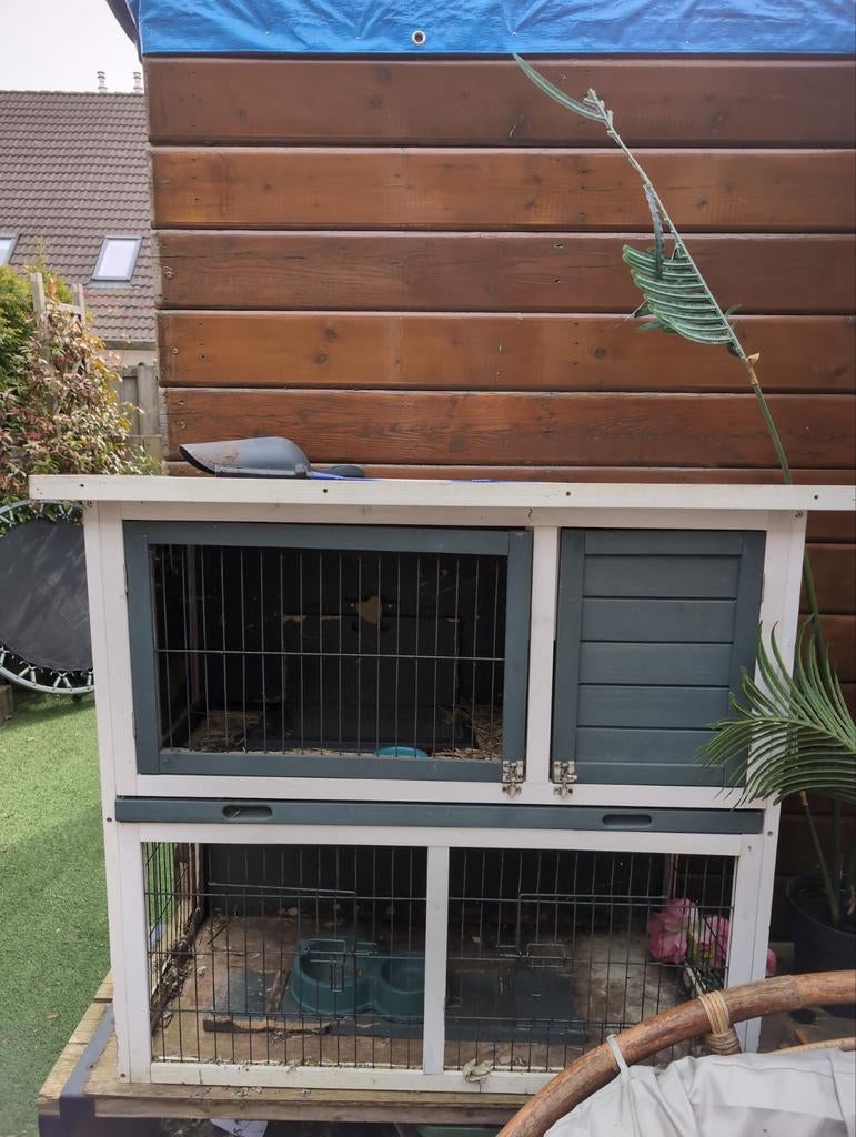 Konijnenhok buitenhok 2 verdiepingen, Dieren en Toebehoren, Knaagdieren en Konijnen | Hokken en Kooien, Ophalen, 110 cm of meer