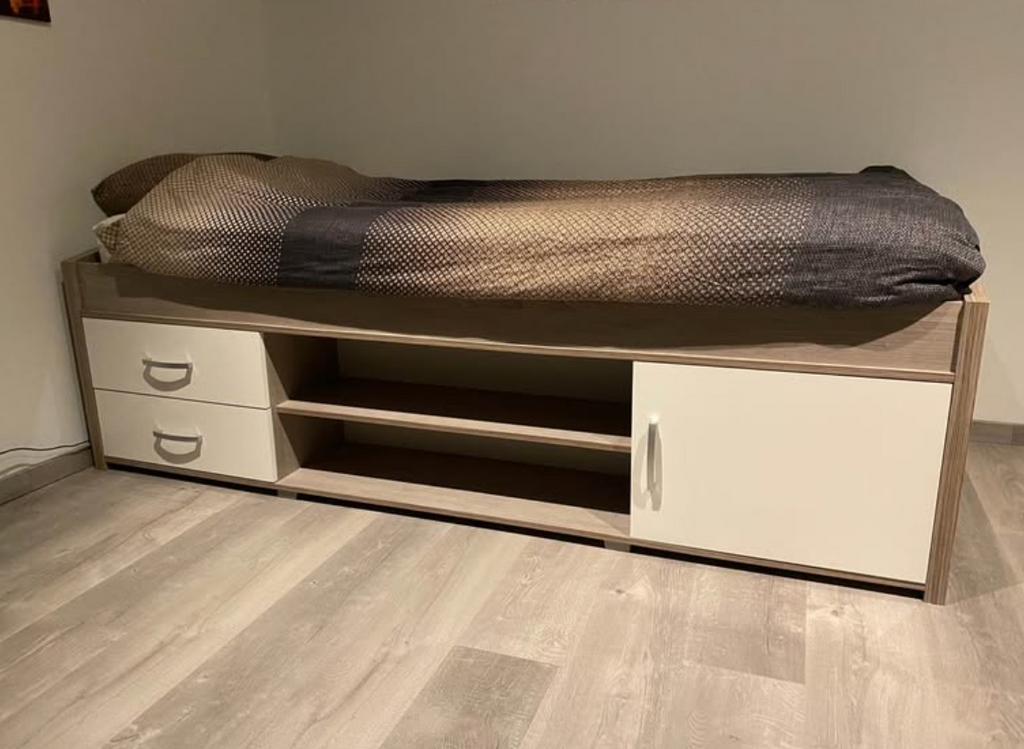 Eenpersoonsbed met opbergruimte, Ophalen, Gebruikt, 90 cm, 200 cm