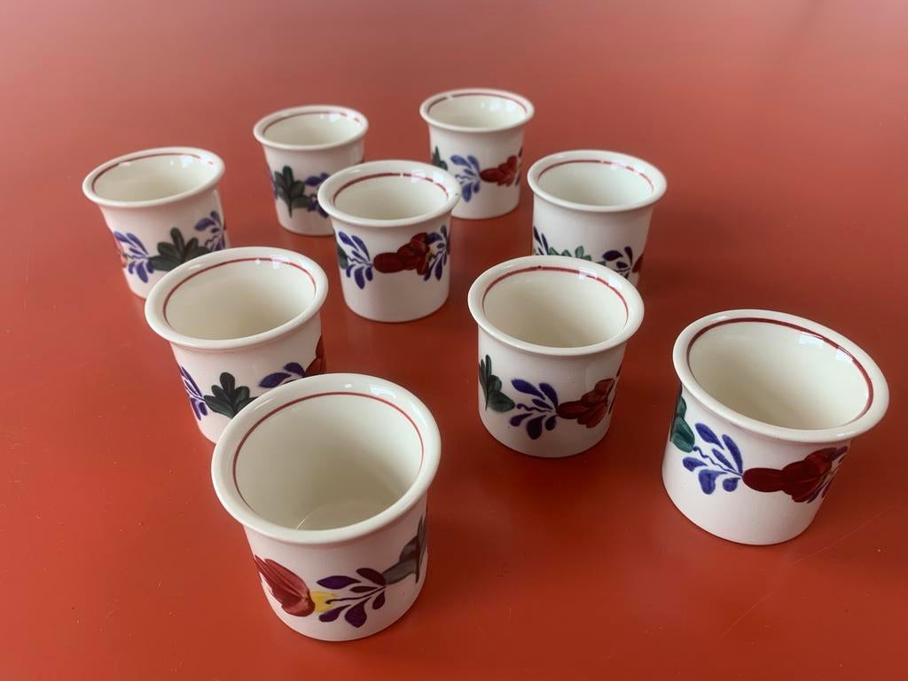 9 Boerenbont Villeroy & Boch eierdopjes, Gebruikt, Keramiek, Overige typen, Ophalen of Verzenden