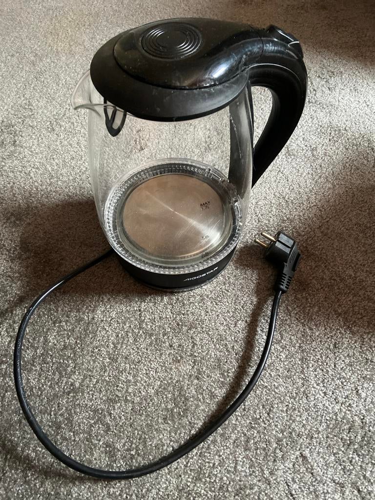 Aigostar Glazen Waterkoker - 1.7L - Zwart, 1 tot 2 liter, Ophalen of Verzenden, Gebruikt, Draadloos