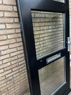 Zwarte hardhout buitendeur met glas en drie puntsluiting, Ophalen, Gebruikt, 80 tot 100 cm, 215 cm of meer