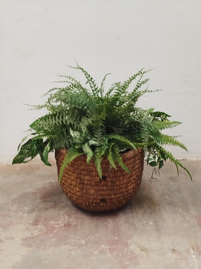 Grote gevlochten mand/bloempot van waterhyacint., Huis en Inrichting, Woonaccessoires | Schalen en Manden, Mand, Rond, Ophalen of Verzenden