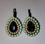Goud metalen oorbellen met groen/rose met groene strass, Ophalen of Verzenden, Zo goed als nieuw, Groen, Overige materialen