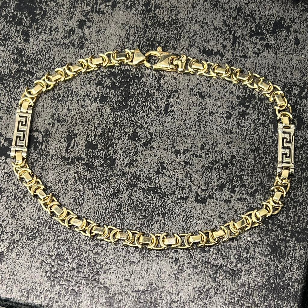 14k gouden armband massieve platte koningsschakel, Ophalen of Verzenden, Zo goed als nieuw, Goud