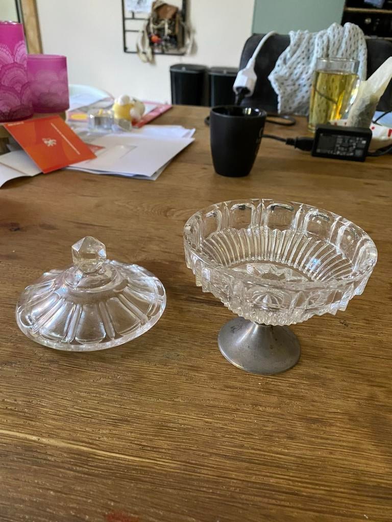 Vintage Glazen Bonbonnière op Voet, Antiek en Kunst, Ophalen of Verzenden