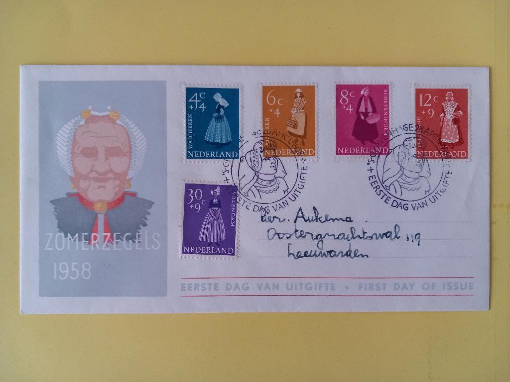 1958 Zomerzegels FDC E34 met open klep e1, Postzegels en Munten, Verzenden, Na 1940, Gestempeld