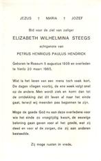 Steegs Elizabeth Wilhelmina Rossum 1906-1965 Venlo, Ophalen of Verzenden