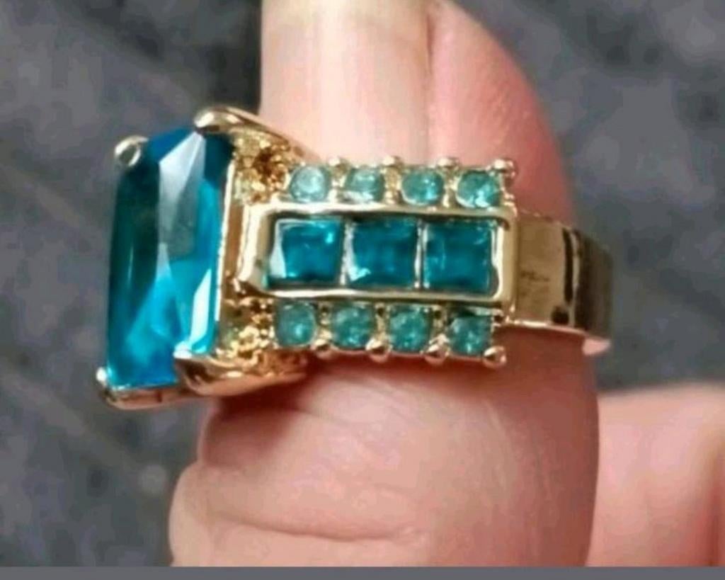 Ring aquamarijn maat 18, Verzenden, Nieuw, Goud