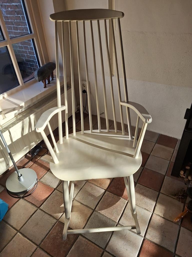 Retro deens design schommelstoel, Huis en Inrichting, Stoelen, Ophalen, Gebruikt, Wit, Eén