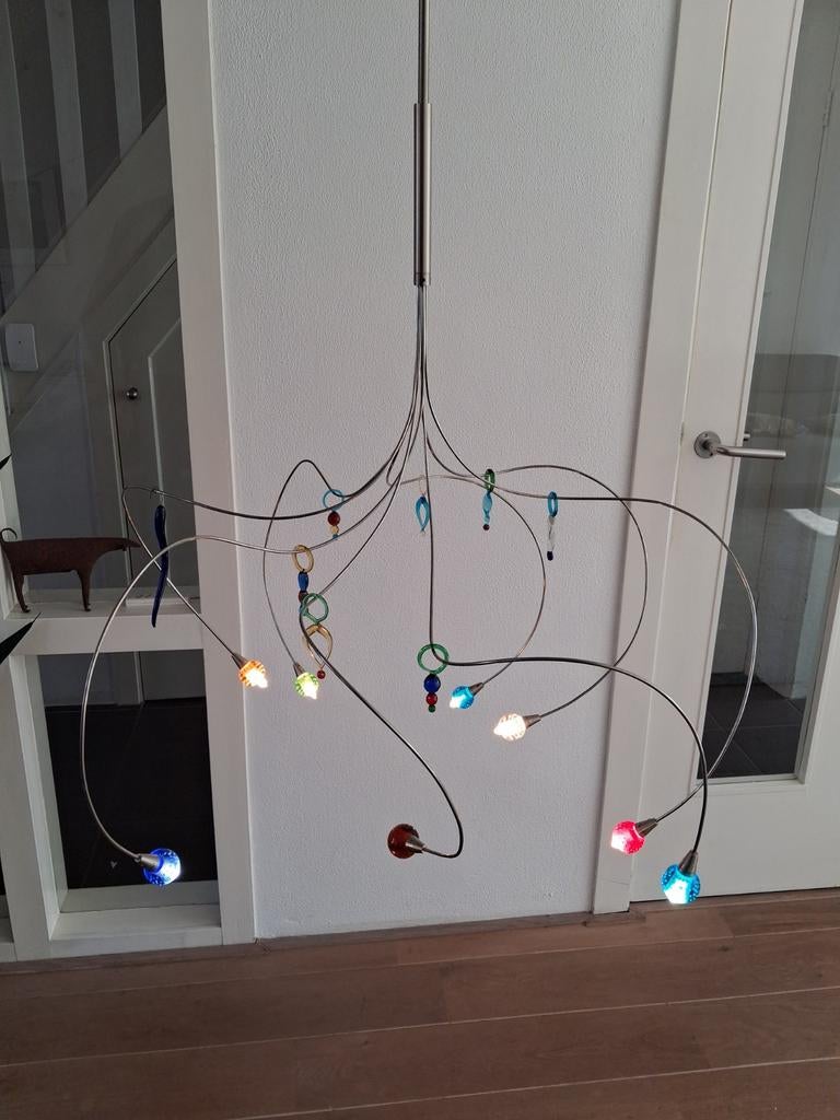 " Harco Loor" hanglamp,  "Strawberry", Ophalen, Glas, 75 cm of meer