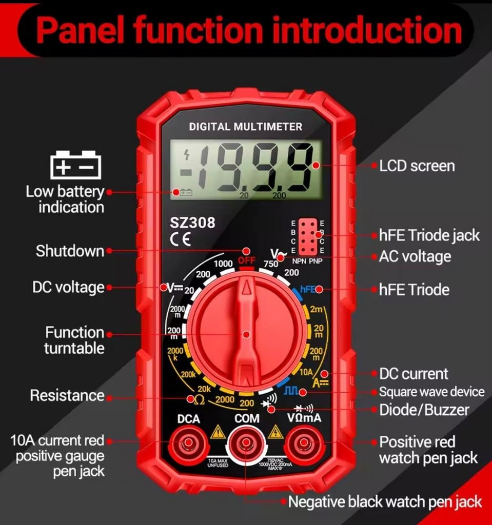 Digitale Multimeter AC/ DC Stroommeter Spanningsmeter Weerst, Ophalen of Verzenden, Nieuw, Multimeter