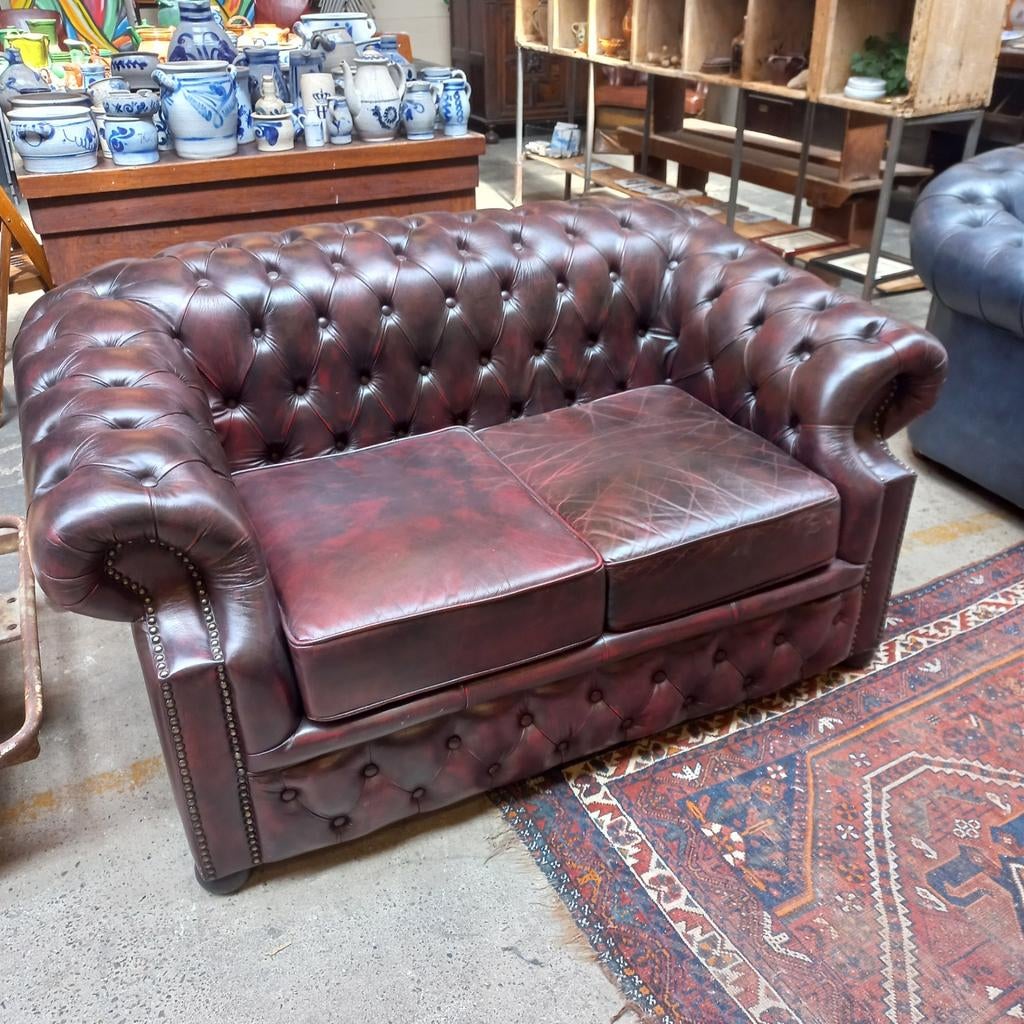 Originele Chesterfield 2- zits bank, Ophalen, Gebruikt, Tweepersoons, 75 tot 100 cm