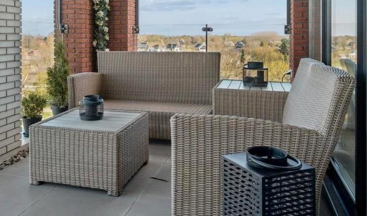 Prachtige wicker loungeset taupe!, Tuin en Terras, Tuinsets en Loungesets, Zo goed als nieuw, Wicker, Eettafel, Ophalen
