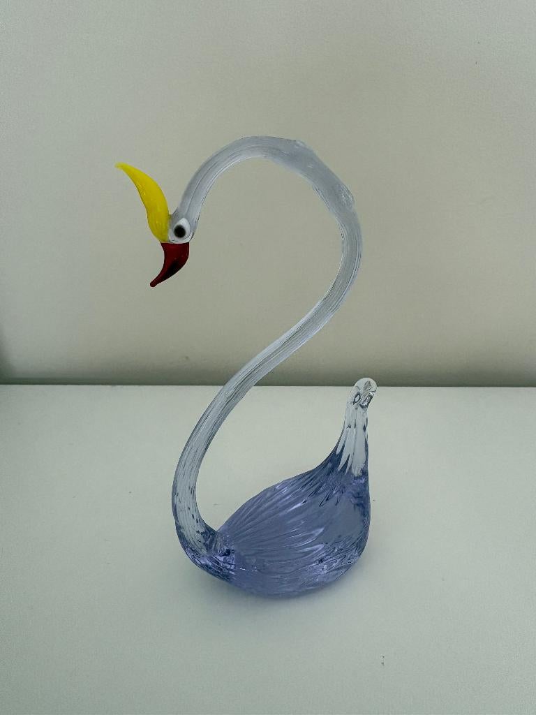 Vintage glazen zwaan, decoratie, Murano glas, Lila, 13 cm, Ophalen of Verzenden