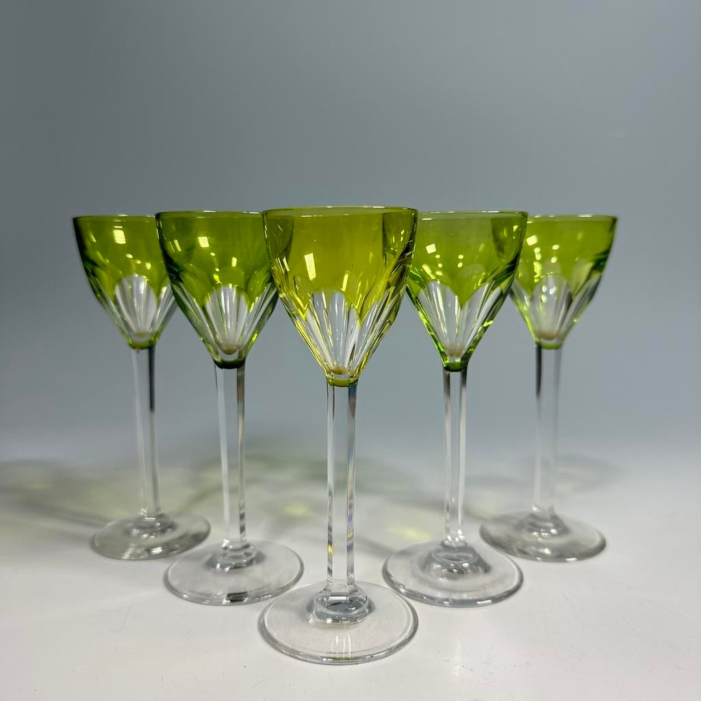 Val Saint Lambert kristallen glazen – groen – set van 5, Ophalen of Verzenden