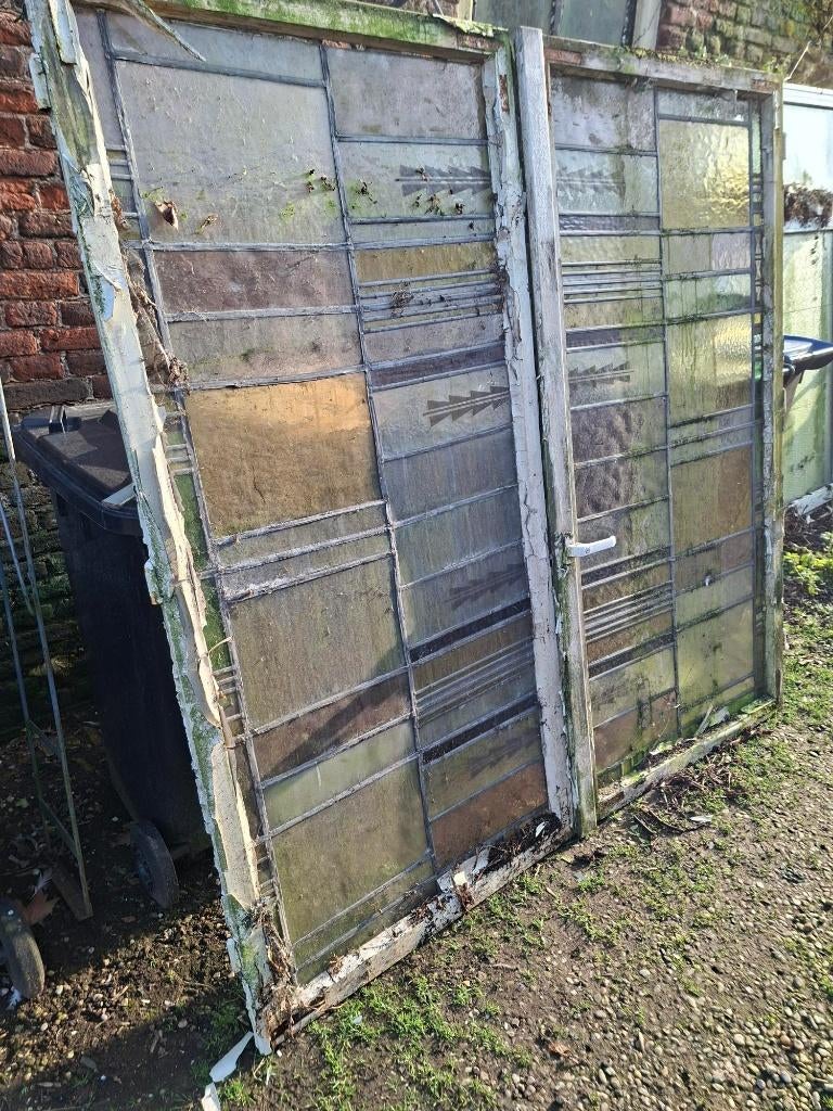 Dubbelen Deuren met glas in lood, Ophalen, Gebruikt, Deurkozijn, 150 tot 225 cm