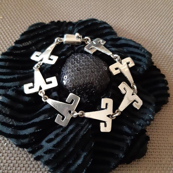 Vintage zilveren Taxco Mexico armband geometrisch, Sieraden, Tassen en Uiterlijk, Armbanden, Gebruikt, Zilver, Zilver, Verzenden