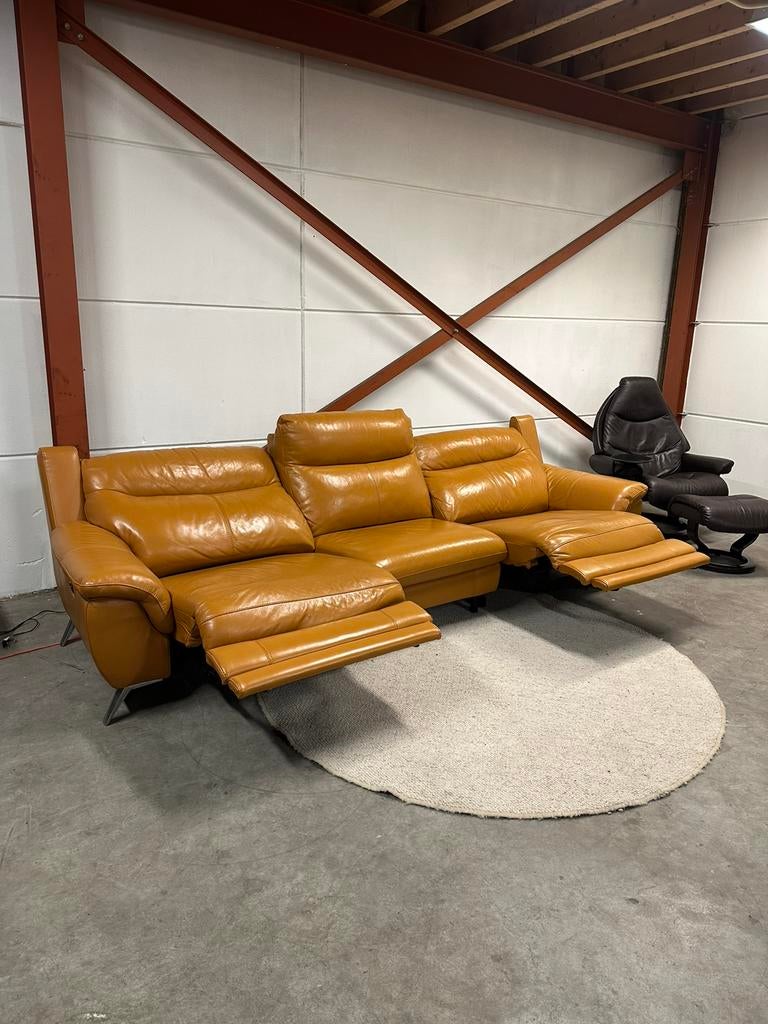 Oker geel leer XXL leren relax bank bankstel Z.G.A.N., 2871SK, Mariansoliak8@gmail.com, Ophalen of Verzenden, Zo goed als nieuw