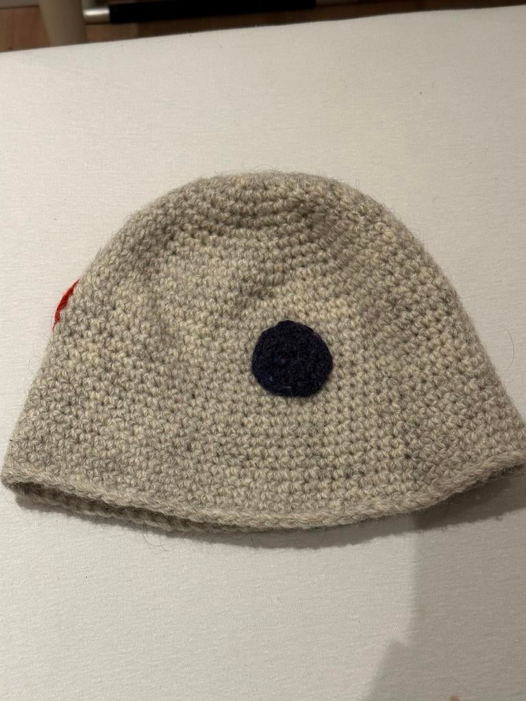 Wollen gehaakte muts met gekleurde stippen, Ophalen of Verzenden, Gedragen, Muts